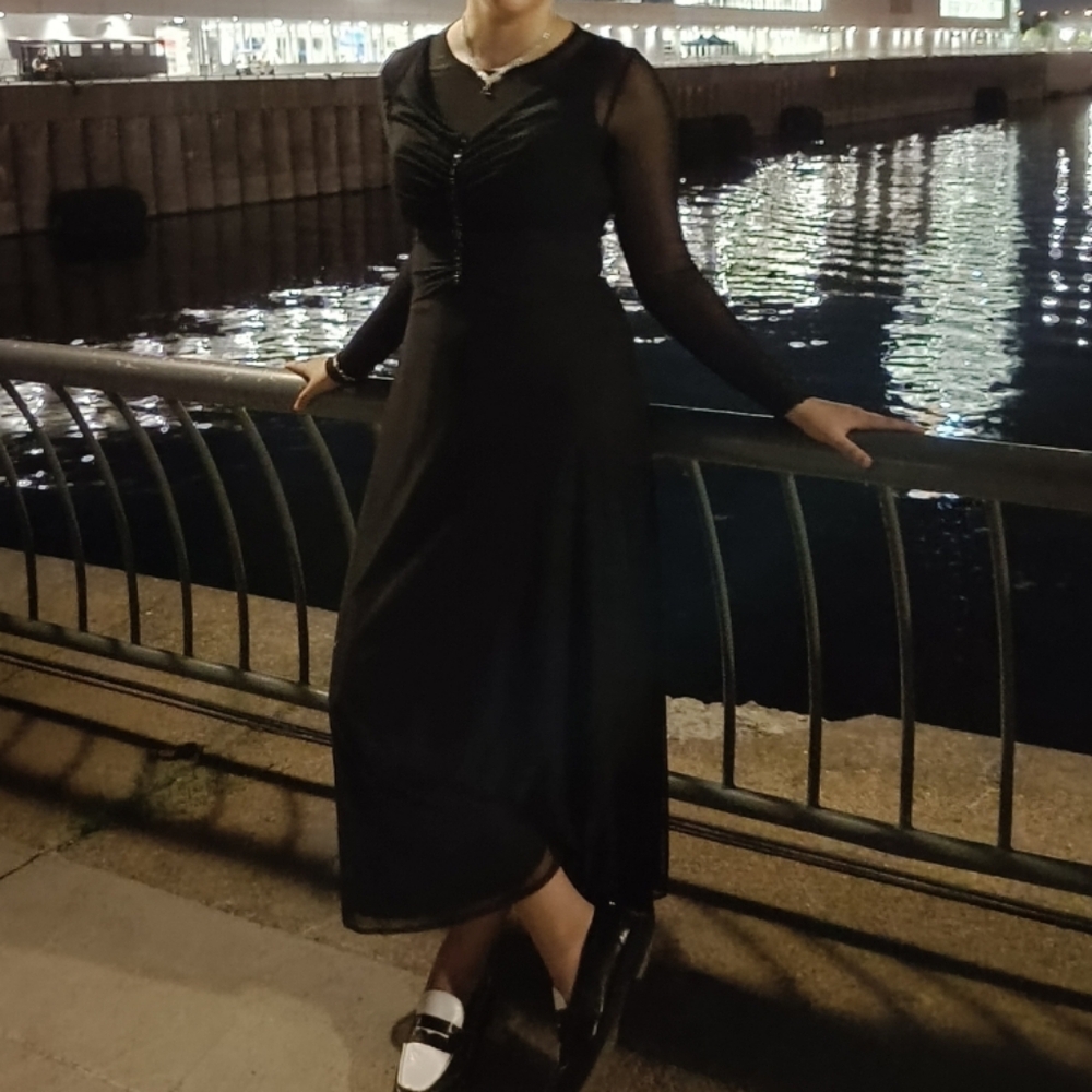 M🖤Evening Prom Cocktail Elegant Black Maxi Dress with Back Lace 🖤 Goth Emu - Picture 10 of 11